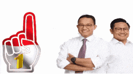 two men are standing next to each other with the words satu putaran perubahan menang on the bottom