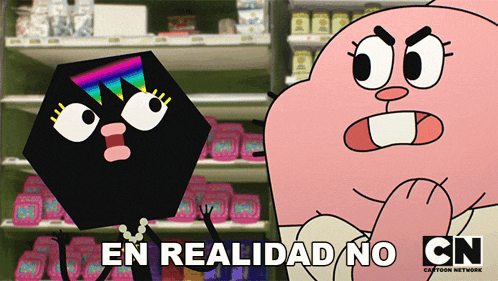 a cartoon of gumball and a cartoon character with the words en realidad no on the bottom