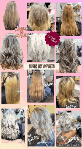 a collage of before and after photos of a woman 's hair