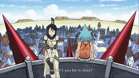 a cartoon of a man and a woman sitting on a balcony with the words shouldn t you be in class