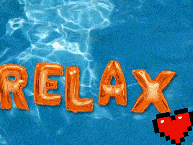 a swimming pool with the word lax in orange balloons