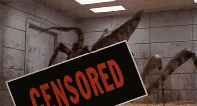 a spider is holding a sign that says censored