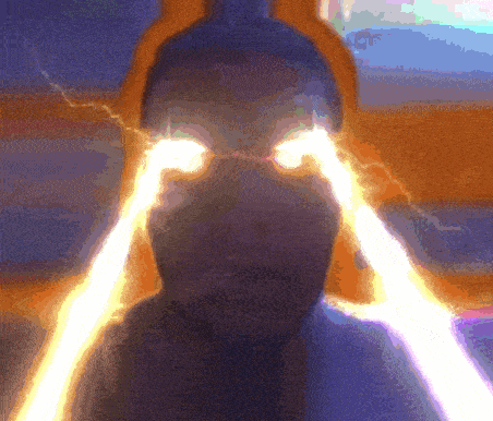 a close up of a person 's eyes with lightning bolts coming out of them
