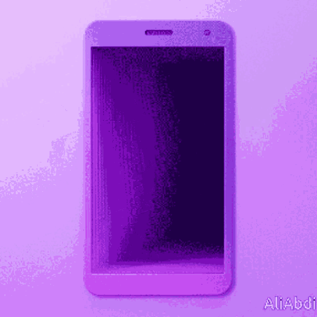 a purple cell phone with the word aliabadi on the bottom right