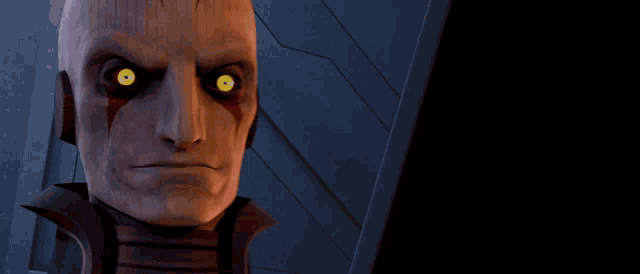 a cartoon character with yellow eyes and the words welcome