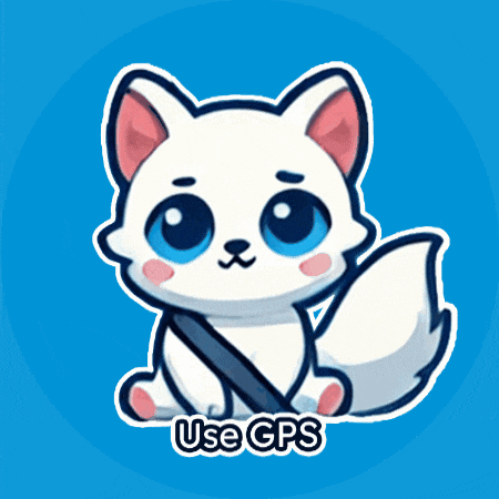a cartoon of a white fox with the words use gps underneath