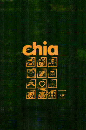 the word chia is on a black background with yellow squares