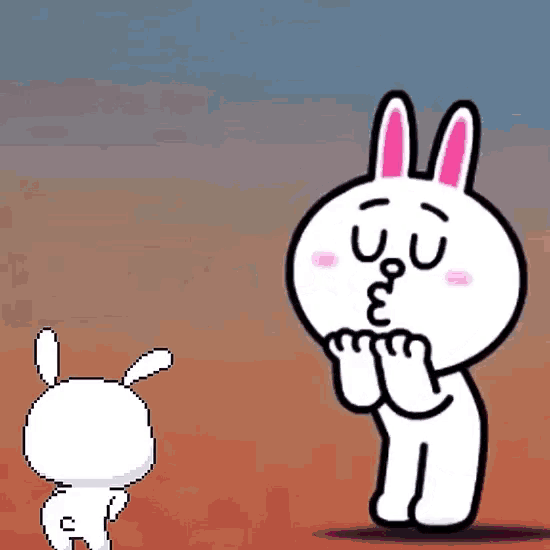 a cartoon rabbit with pink ears is making a face