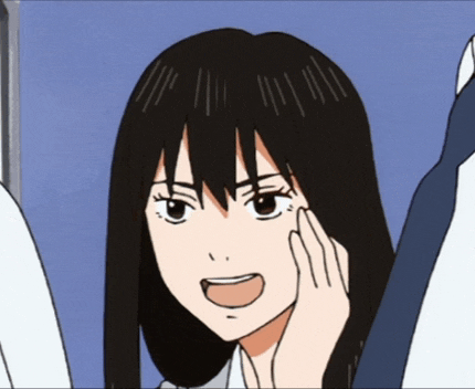 a cartoon of a girl with long black hair is smiling