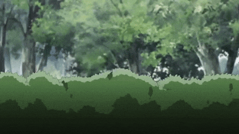 a cartoon illustration of a forest with trees and bushes .