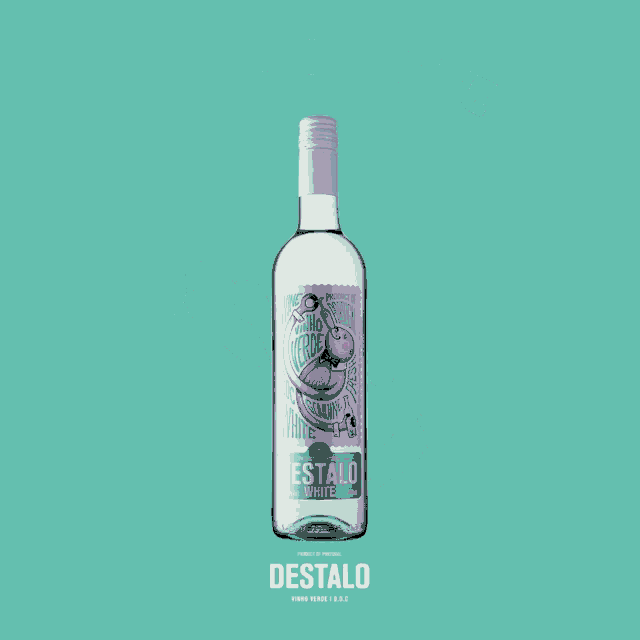 a bottle of bestalo white wine is surrounded by pink and blue balloons
