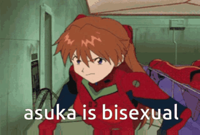a picture of a girl with the words asuka is bisexual
