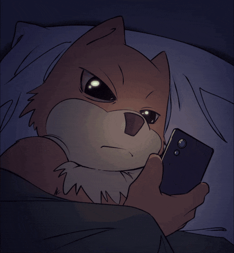 a cartoon drawing of a cat looking at a phone