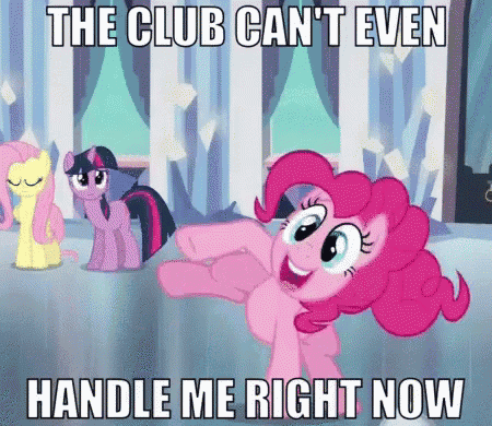 pinkie pie from my little pony standing in front of a group of ponies