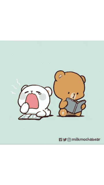 a cartoon of a teddy bear reading a book