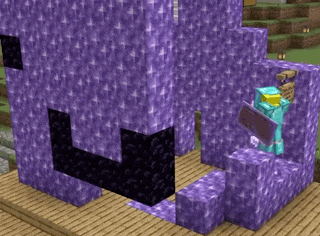 a person in a minecraft game is standing on a purple wall