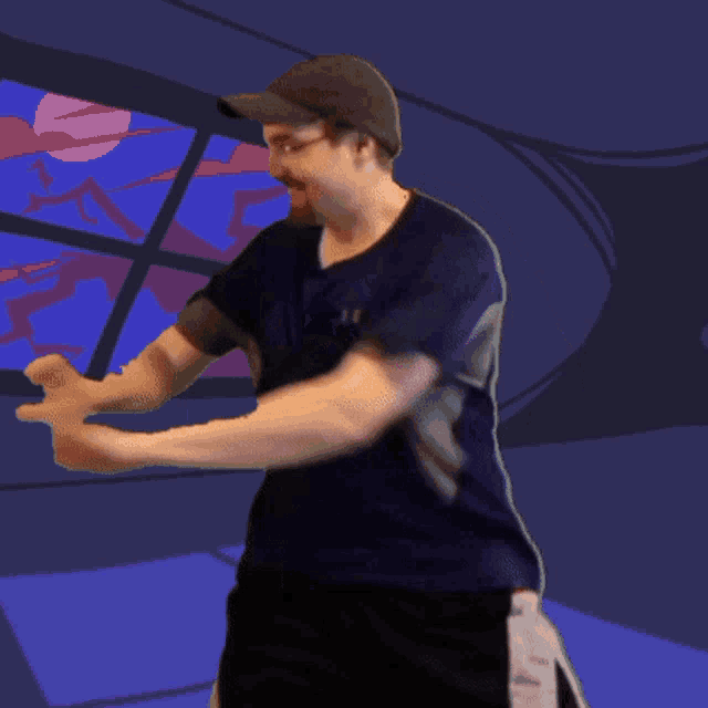 a man wearing a hat and glasses is dancing