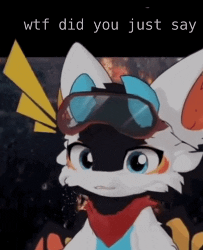 a cartoon of a cat wearing goggles with the words wtf did you just say