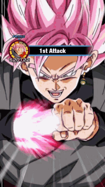 a screenshot of a video game shows a character with pink hair and a 1st attack