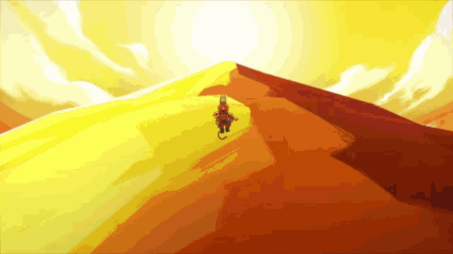a pixel art drawing of a person riding a bike on a sand dune