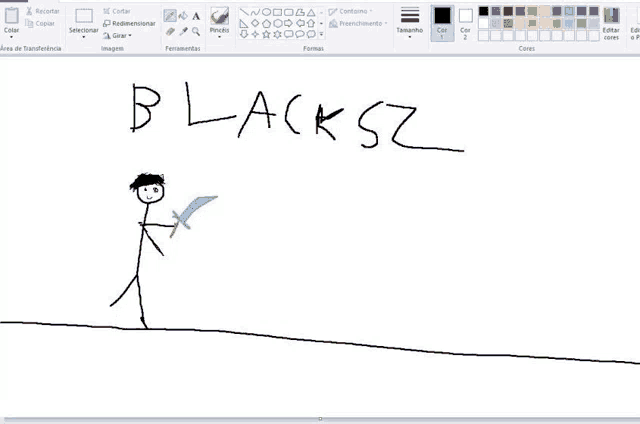 a drawing of a stick figure holding a sword with the word blacksz written above it
