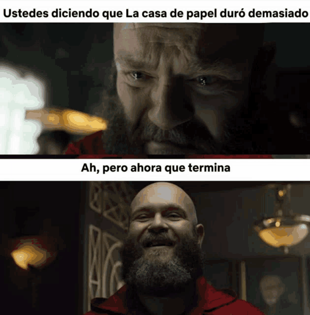 a bald man with a beard is smiling in a meme