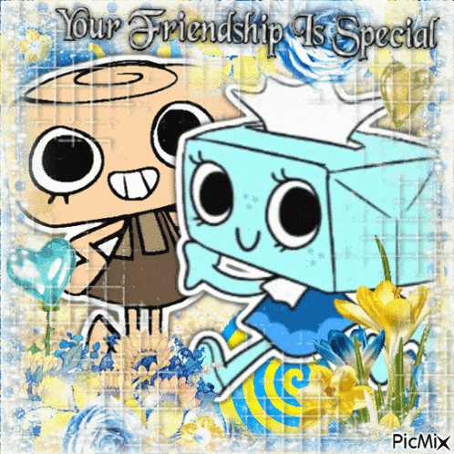 a picture of two cartoon characters with the words your friendship is special