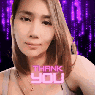 a woman 's face is behind a thank you message