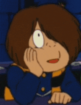 a close up of a cartoon character laying down with his hand on his face