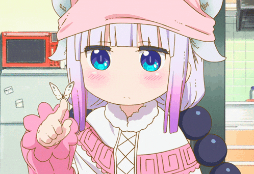 a girl in a pink and white outfit holds a butterfly in her hand