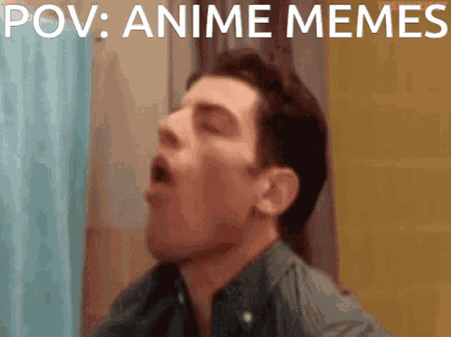 a picture of a man with his mouth open and the words pov anime memes below him