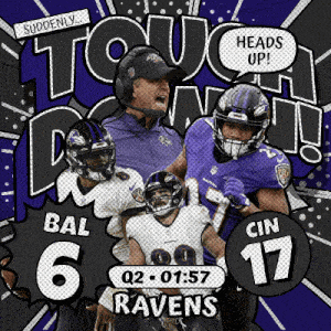 an advertisement for the ravens shows bal bal 6 and cin 17 on it