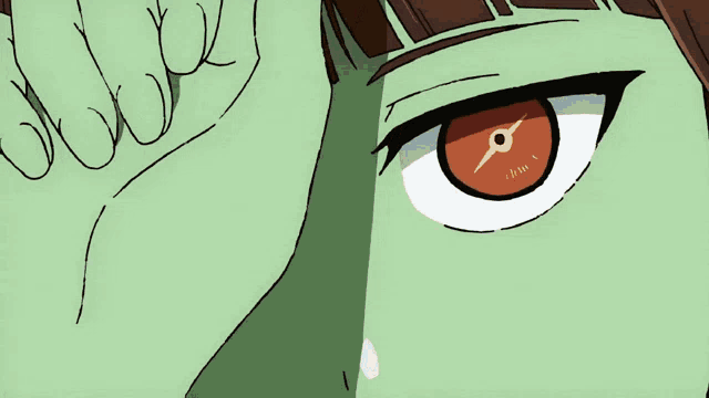 a close up of a cartoon character 's eye with a compass on it