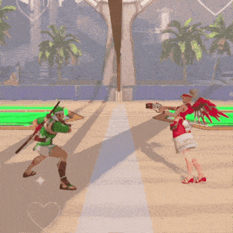 a video game shows a man and a woman fighting with a heart in the middle