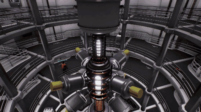 a computer generated image of a nuclear reactor with a sign that says ' nuclear ' on it