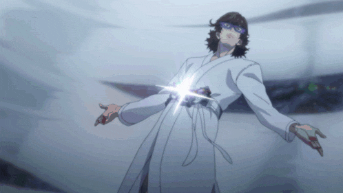 a man in a white robe has his arms outstretched in a cartoon