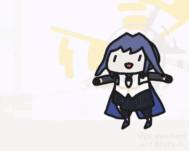 a cartoon drawing of a girl with the name style @walfieee art @irry_a