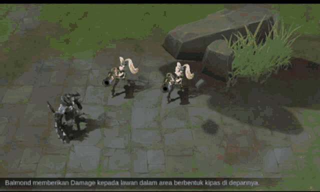 a screenshot of a video game that says balmond memberikan damage kepada lawan dalam area berbentuk kipas di depannya