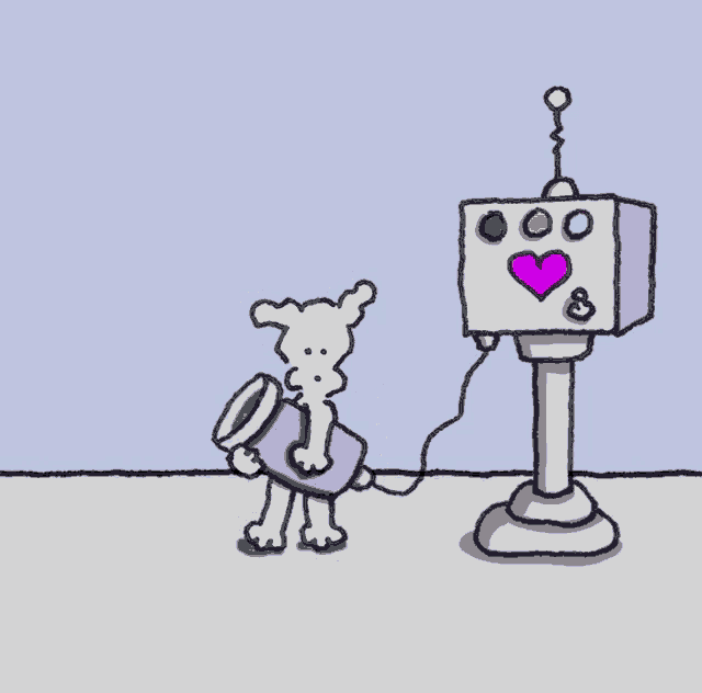 a cartoon drawing of a robot with a heart on it 's face
