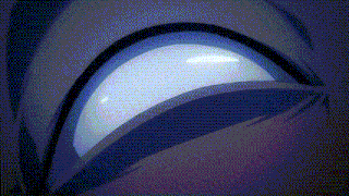 a close up of a person 's eye with a blue light