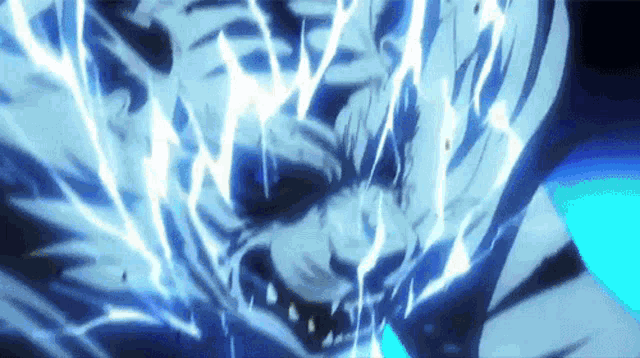 a close up of a tiger 's face with lightning coming out of it .