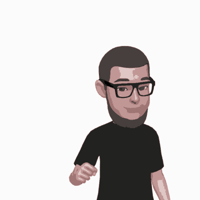 a cartoon of a man with glasses and a black shirt