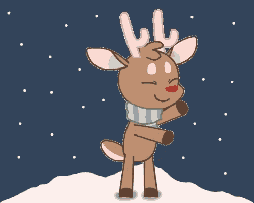 a cartoon reindeer wearing a scarf and antlers