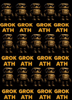 a row of robots with the word grok on their chest