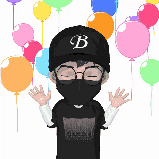a cartoon character wearing a black hat with the letter b on it