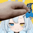 a pixel art of a girl wearing a hat with a donut in it .