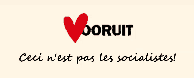 a sign that says vooruit with a red heart on it