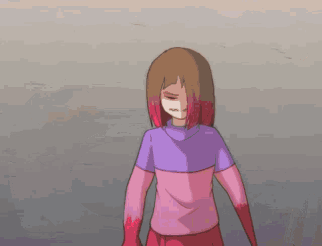 a cartoon of a girl with red hair and a purple top