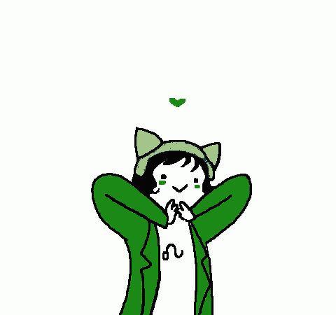 a cartoon of a person with their arms outstretched and a green heart above their head .