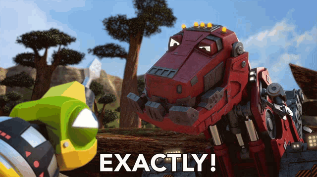 a picture of a red robot with the words exactly below it